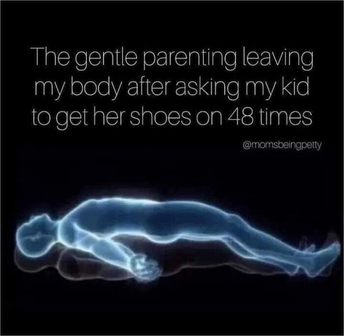 X-ray style image showing a person lying down with text about gentle parenting humor, fitting funniest memes theme.