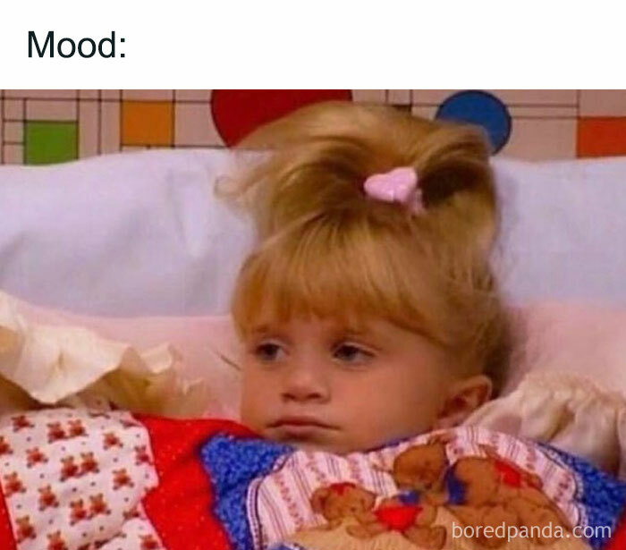 Young girl lying in bed with a bored expression, illustrating the mood in hilariously sarcastic memes for cynics.