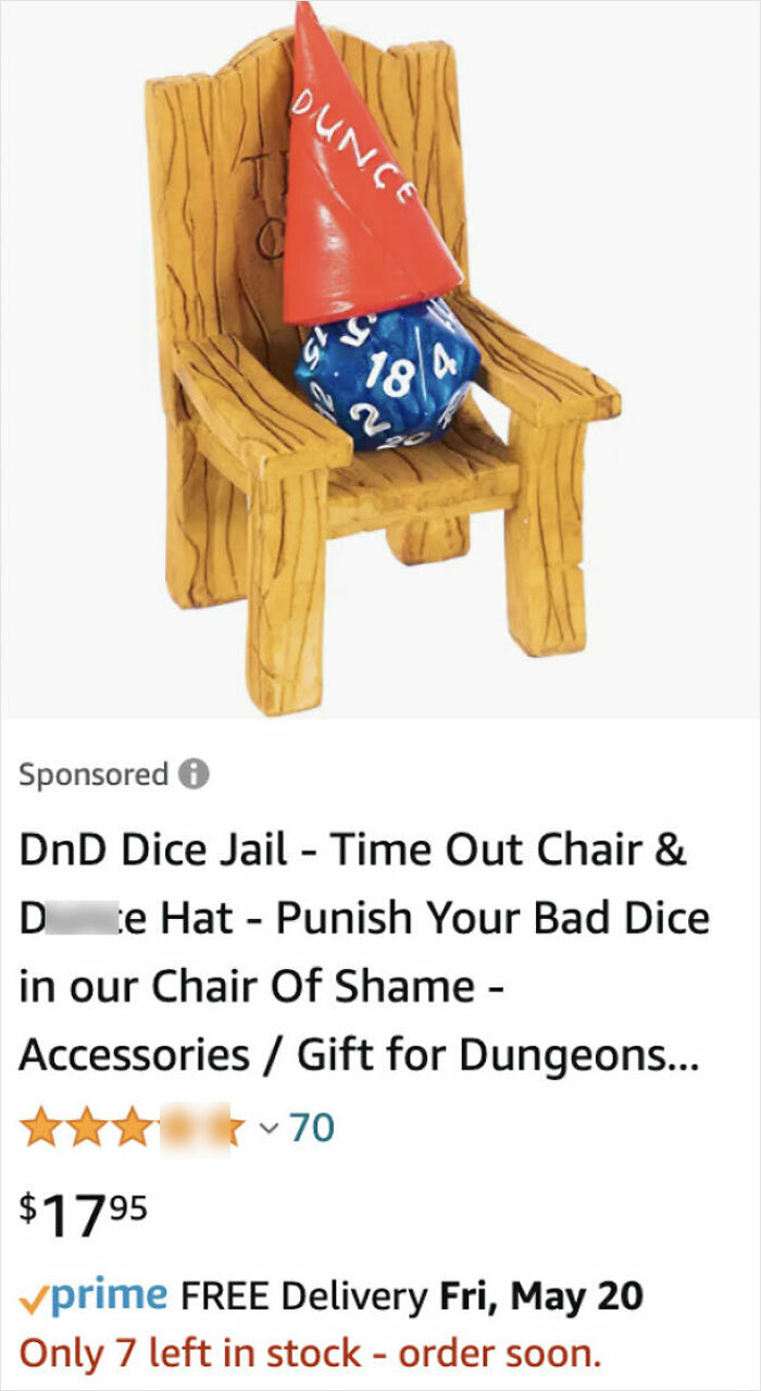 DnD dice jail with a time out chair and d***e hat, a funny pic capturing utter confusion and playful punishment for bad dice rolls.