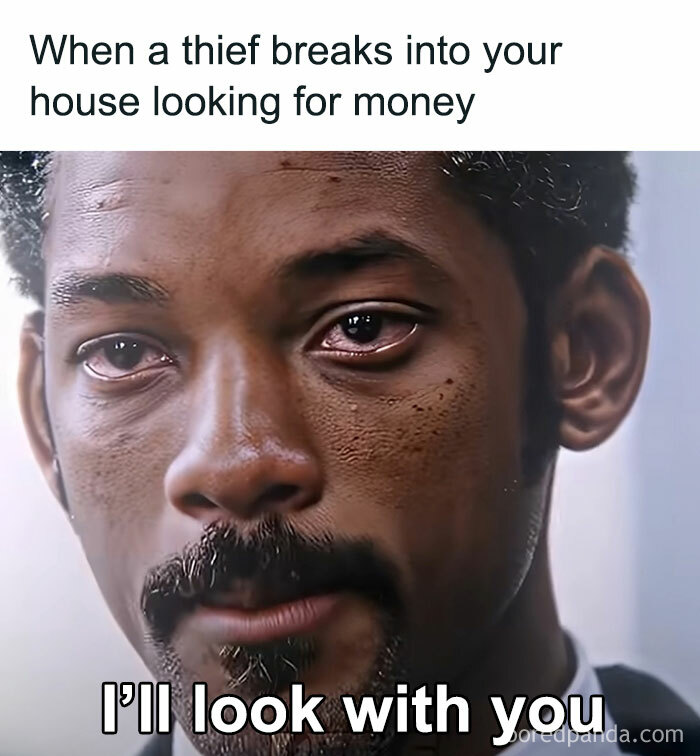 Close-up of a man with a sad expression and red eyes, a funny post perfect for sharing with friends.