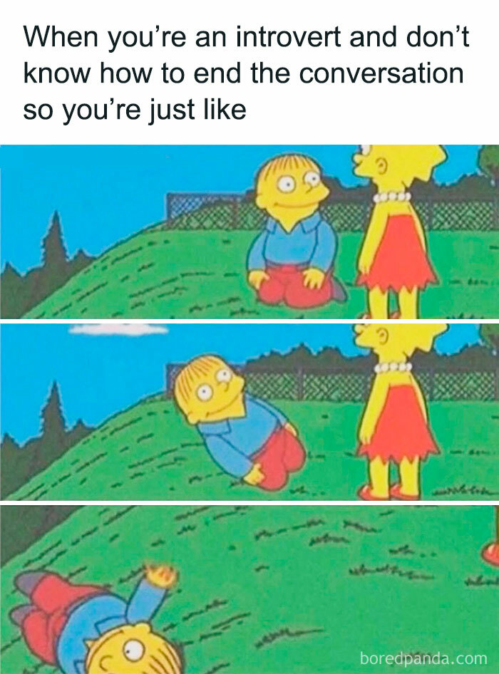 Meme showing an introvert struggling to end a conversation, illustrating everyday life as an introvert humorously.