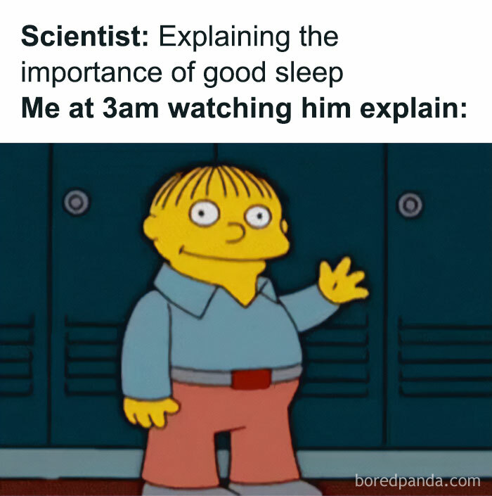 Cartoon character humorously illustrating an introvert's reaction late at night, perfect for introvert memes about everyday life.