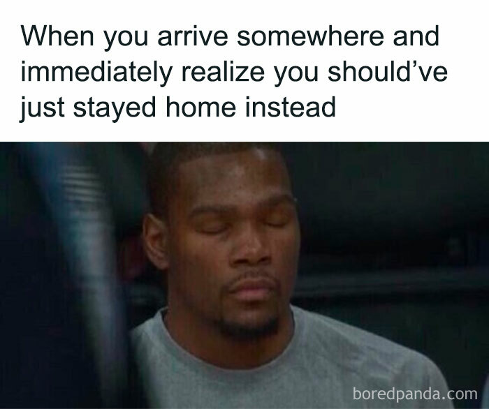 Man with eyes closed, looking tired and regretful, capturing everyday life as an introvert meme moment.