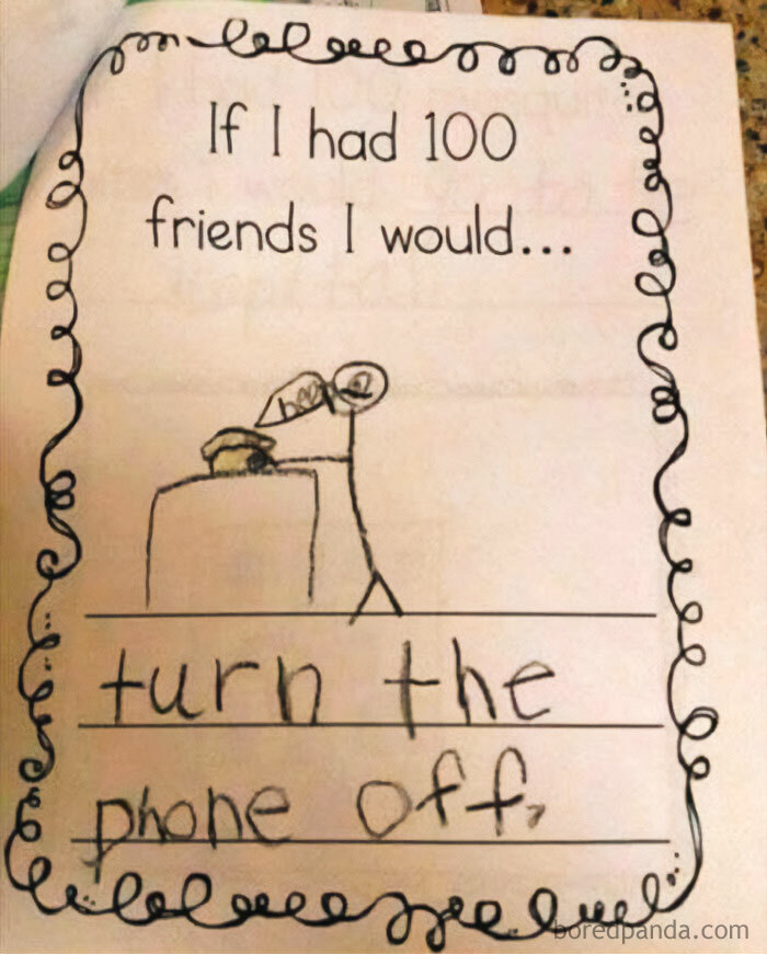 Handwritten introvert meme saying if I had 100 friends I would turn the phone off with stick figure drawing at a desk.