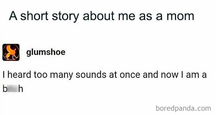 Funny mom post about handling too many sounds at once, capturing relatable motherhood moments for a sanity break today.