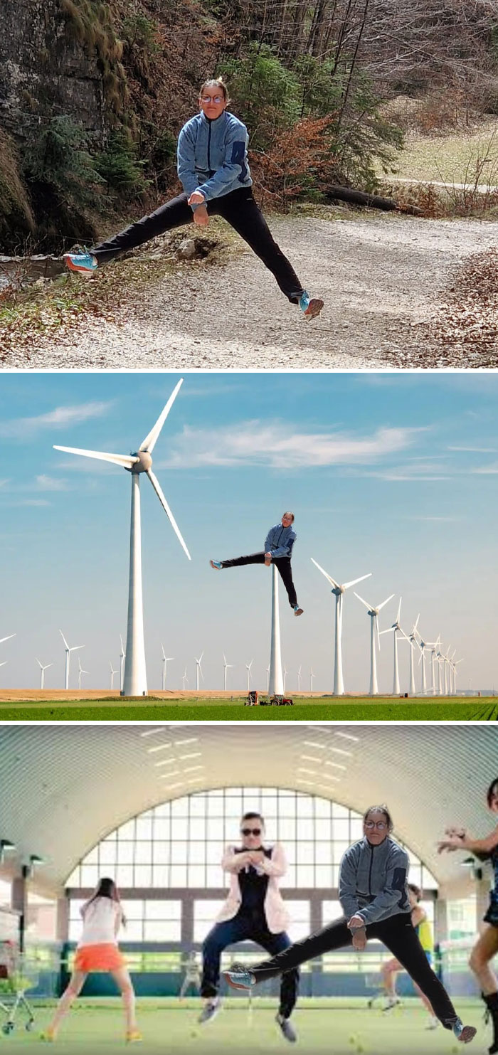 Person humorously photoshopped into funny scenes, showcasing creative edits in strangers' photoshopped pictures.