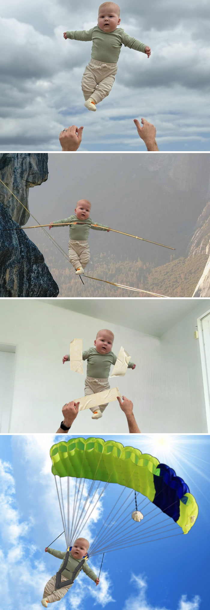 Funny photoshopped images of baby edited by strangers, showing creative and hilarious photo edits online.