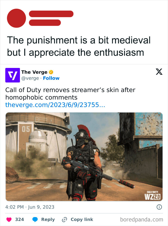 Screenshot of a social media post about Call of Duty removing a streamer’s skin, sparking hmmm reactions and shares.