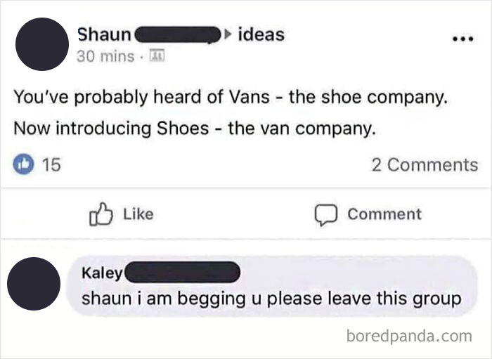 Screenshot of a social media post and comment showing a confusing joke that made people go hmmm and share.