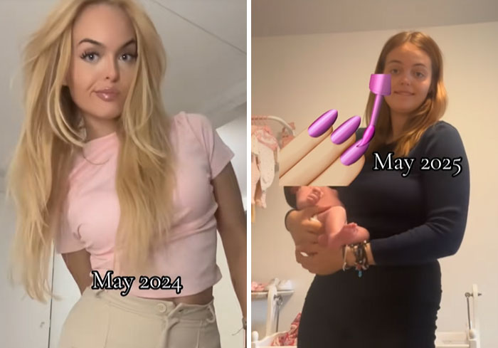 Side-by-side images showing people who looked their hottest in high school with updated looks in May 2024 and May 2025.