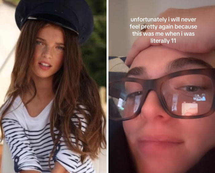 Side-by-side photos of a person showing their high school look and current appearance for hottest in high school keyword.