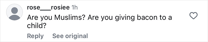 Instagram comment questioning Gigi Hadid about giving bacon to her daughter, sparking outrage over breakfast menu choices. Instagram comment questioning Gigi Hadid about giving bacon to her daughter, sparking outrage over breakfast menu choices.