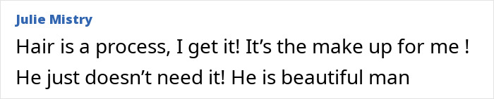 Comment text on a white background discussing hair and makeup, related to Henry Cavill Highlander hairstyle fans' reactions.