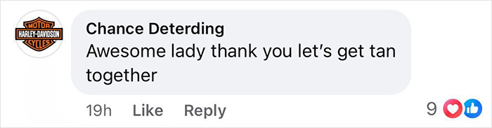 Comment from Chance Deterding saying awesome lady thank you let&rsquo;s get tan together in response to Heidi Klum&rsquo;s come over viral bikini snap.