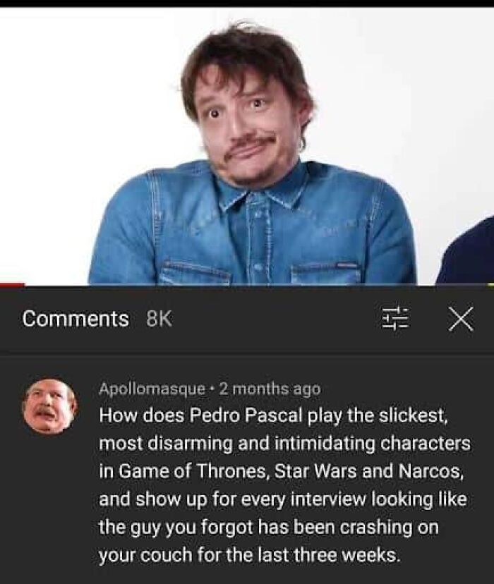 Man in denim shirt making a sarcastic face paired with a witty online comment delivering an epic burn that made enemies laugh.