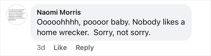 Comment on social media by Naomi Morris criticizing a home wrecker amid Hugh Jackman and Sutton Foster divorce rumors. Comment on social media by Naomi Morris criticizing a home wrecker amid Hugh Jackman and Sutton Foster divorce rumors.