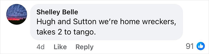 Comment from Shelley Belle mentioning Hugh and Sutton, referencing fans discussing Hugh Jackman’s history with Sutton Foster. Comment from Shelley Belle mentioning Hugh and Sutton, referencing fans discussing Hugh Jackman’s history with Sutton Foster.