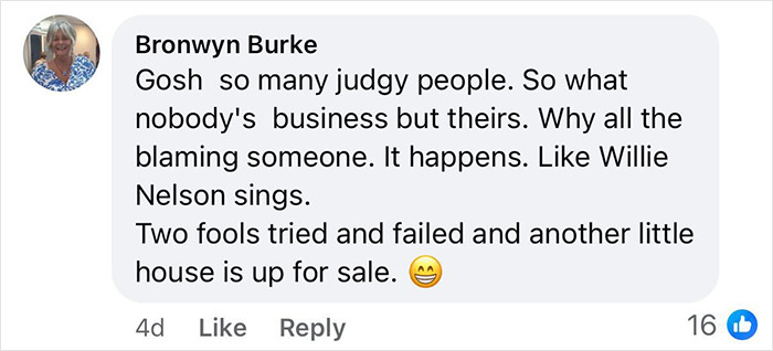 Facebook comment from Bronwyn Burke about judgment and personal matters amid Hugh Jackman and Sutton Foster news. Facebook comment from Bronwyn Burke about judgment and personal matters amid Hugh Jackman and Sutton Foster news.