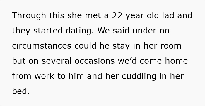Text excerpt discussing a husband funding teen children, dating rules, and concerns about young adults staying in a teen&rsquo;s room.