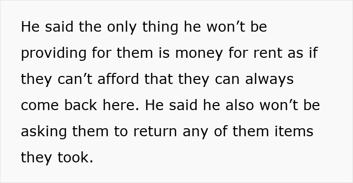 Text excerpt about husband funding teen children discussing limits on rent and belongings support.