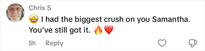 Comment praising a sizzling pop star who was every 80s boy's first crush, calling her still stunning at 59.