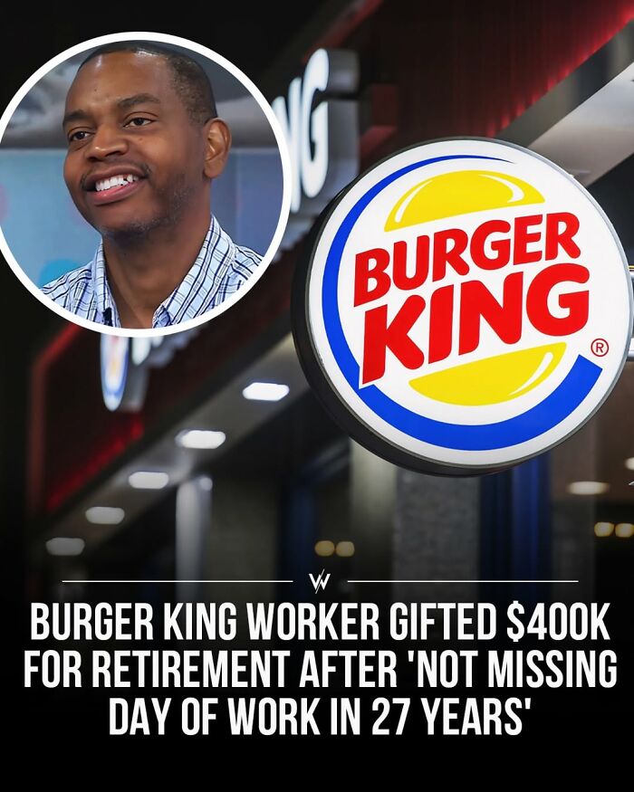 Smiling man with Burger King logo, illustrating an interesting short story about a dedicated worker's retirement gift.