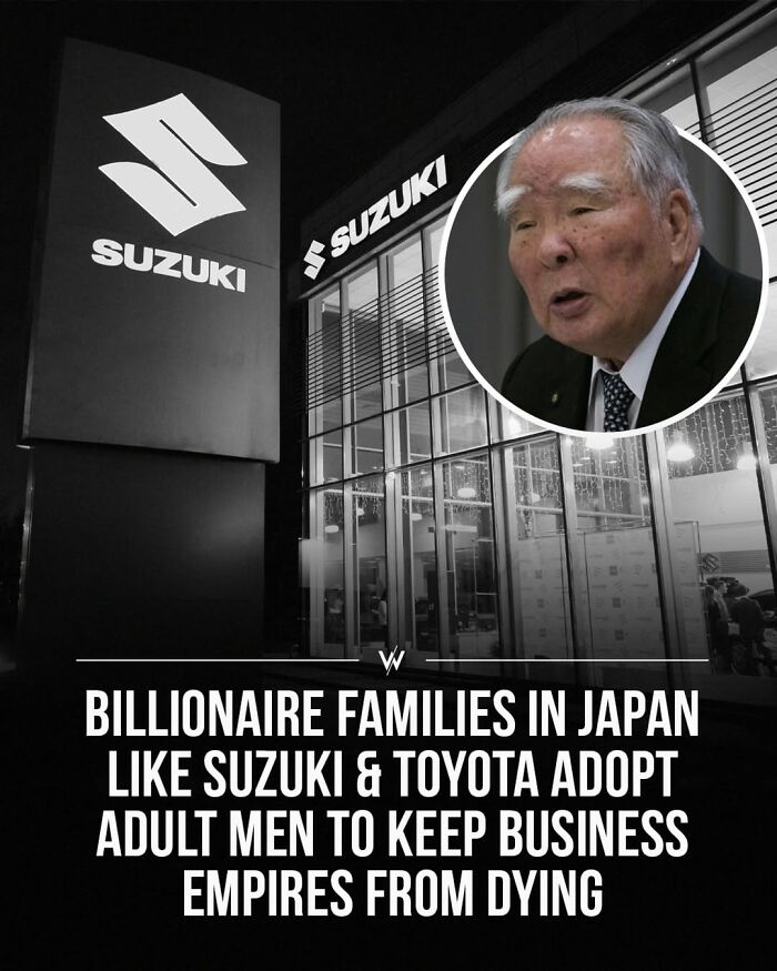 Japanese billionaire families like Suzuki adopting adult men to preserve business empires depicted in a corporate setting.