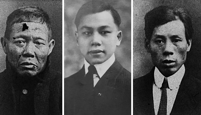 Three vintage black and white portraits of Asian men, illustrating concepts related to brain health and today I learned facts.