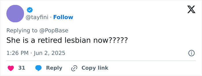 Screenshot of a social media reply commenting on JoJo Siwa's orientation post during Pride Month backlash.
