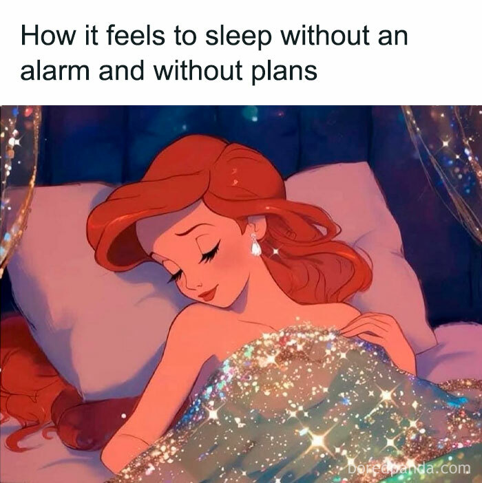 Animation of a red-haired girl peacefully sleeping under a sparkling blanket, showing cute and wholesome vibes.