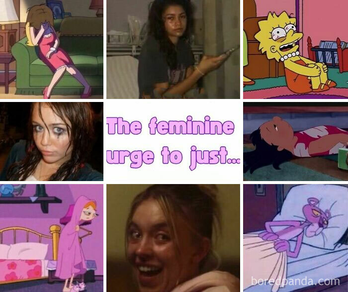 Collage of cute and wholesome girlies moments showing animated and real-life expressions of joy and relaxation.