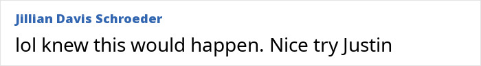 Screenshot of a social media comment mentioning Justin Baldoni amid his lawyer&rsquo;s response to Blake Lively&rsquo;s lawsuit dismissal.