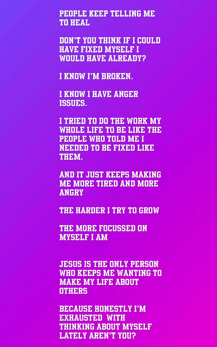 Emotional text on healing and anger issues reflecting Hailey Bieber's Father's Day post related to Justin and family tensions.