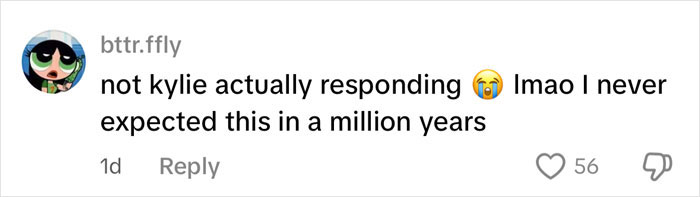 Social media comment reacting to Kylie Jenner finally revealing exact details of breast augmentation surgery after fan inquiry.