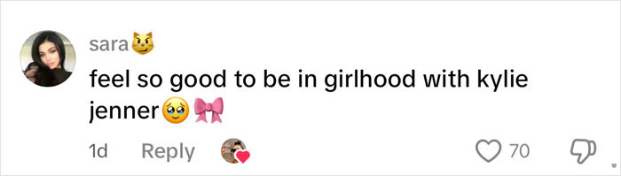 Comment expressing excitement about being in girlhood with Kylie Jenner, mentioning breast augmentation surgery details.