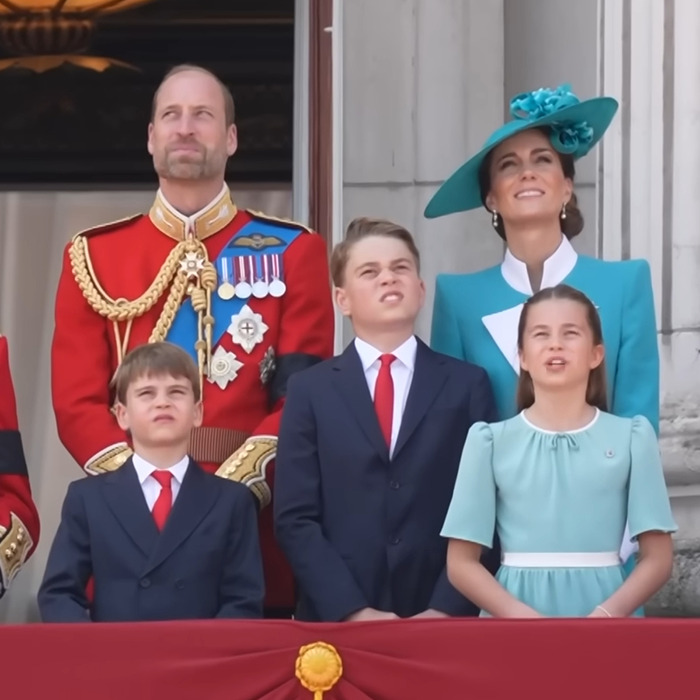 Kate Middleton with Prince Louis and family at Trooping The Colour event, showing royal presence and strict order revealed by lip reader. Kate Middleton with Prince Louis and family at Trooping The Colour event, showing royal presence and strict order revealed by lip reader.