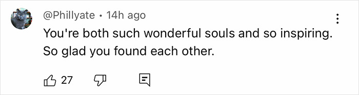 Comment on social media post expressing admiration and inspiration for a couple who found each other. Comment on social media post expressing admiration and inspiration for a couple who found each other.
