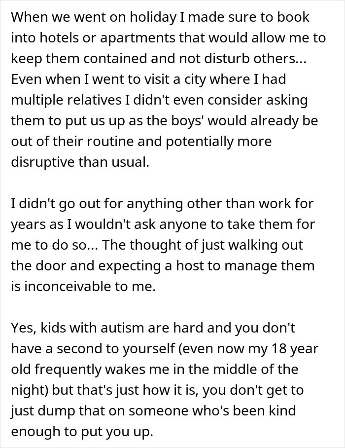 Text discussing a man unprepared to deal with SIL&rsquo;s kid during a stay and offering to pay for a hotel instead.