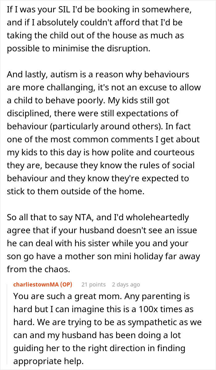 Text post discussing man's struggle to deal with SIL&rsquo;s kid during their stay and offering to pay for a hotel to avoid disruption.