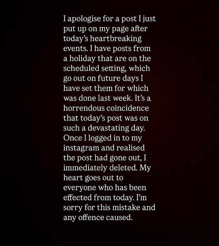 Apology post from a star addressing an insensitive Instagram message during the Air India tragedy and inflated ego backlash.