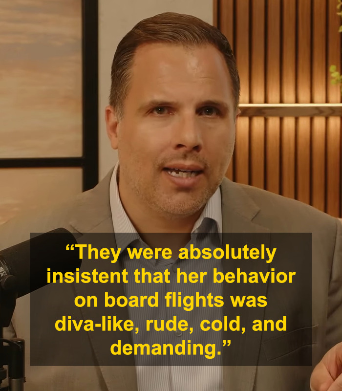 Man in a suit speaking about Meghan Markle accused of treating her kids like accessories after flight attendant&rsquo;s claims.