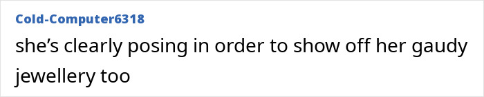 Comment criticizing Meghan Markle for posing with gaudy jewelry, highlighting narcissist behavior in birthday post focus.