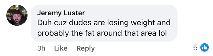 Commenter Jeremy Luster discussing weight loss effects related to Ozempic and possible changes in men's private areas.