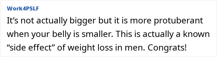 Comment explaining Ozempic side effect on men's private size due to weight loss and body changes shared online.