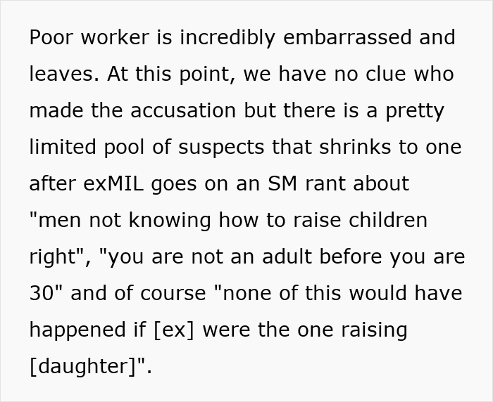 Text excerpt discussing accusations from a woman calling CPS on her daughter's ex-husband for forcing tattoo decisions.