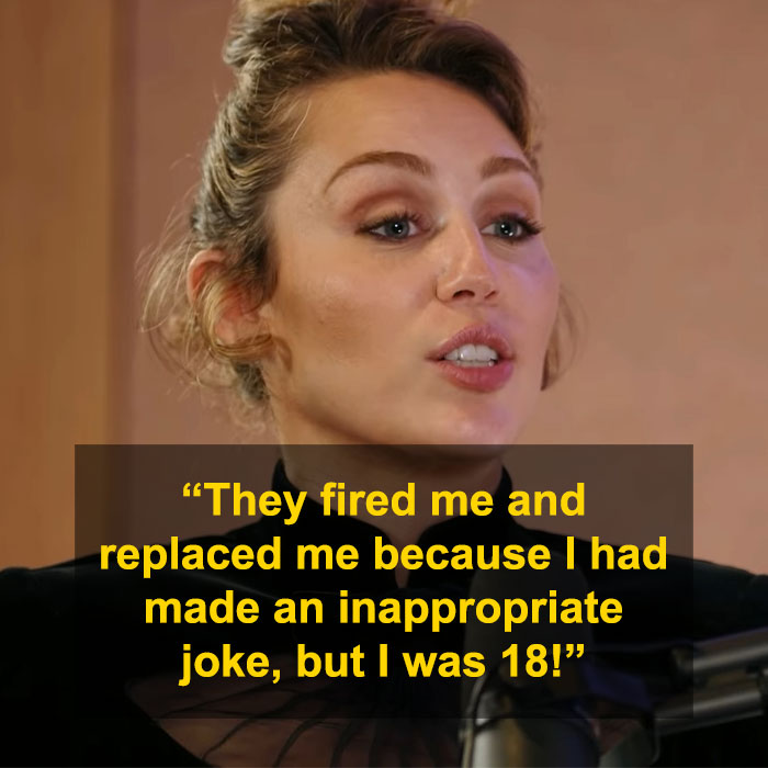 Miley Cyrus discusses being fired from kids movie over cake shaped like male genitalia in a candid interview.