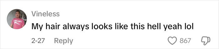 Screenshot of a social media comment where a user jokes about their hair resembling the depression hairstyle adopted by Gen Z.