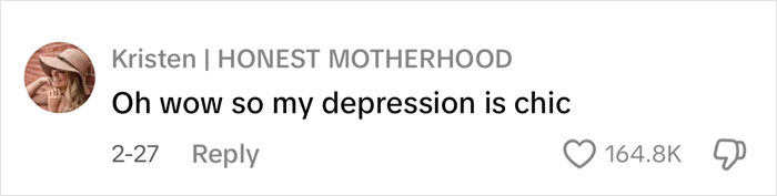 Screenshot of a social media comment showing a millennial's reaction to the depression hairstyle trend.