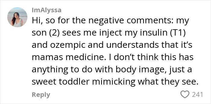Mom responds to backlash after toddler pretends to inject her weight-loss medication on camera, addressing body image concerns.