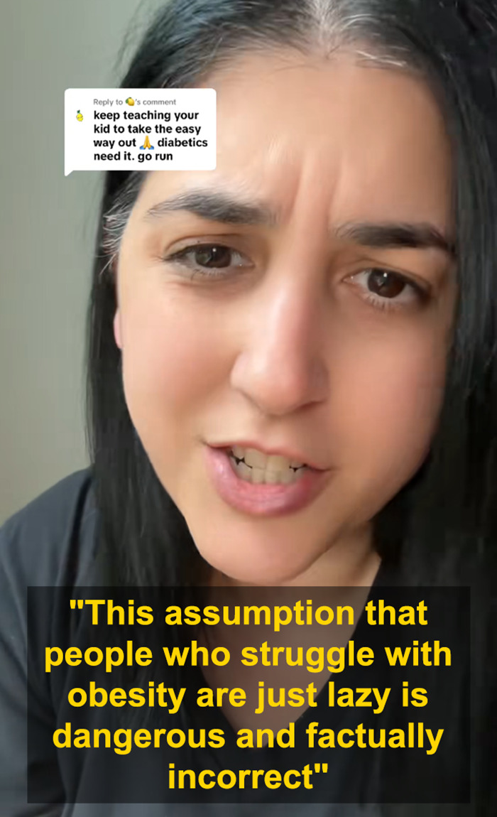 Woman discussing obesity struggles with a quote about misconceptions, highlighting issues related to weight-loss medication controversy.